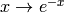 x\rightarrow e^{-x}